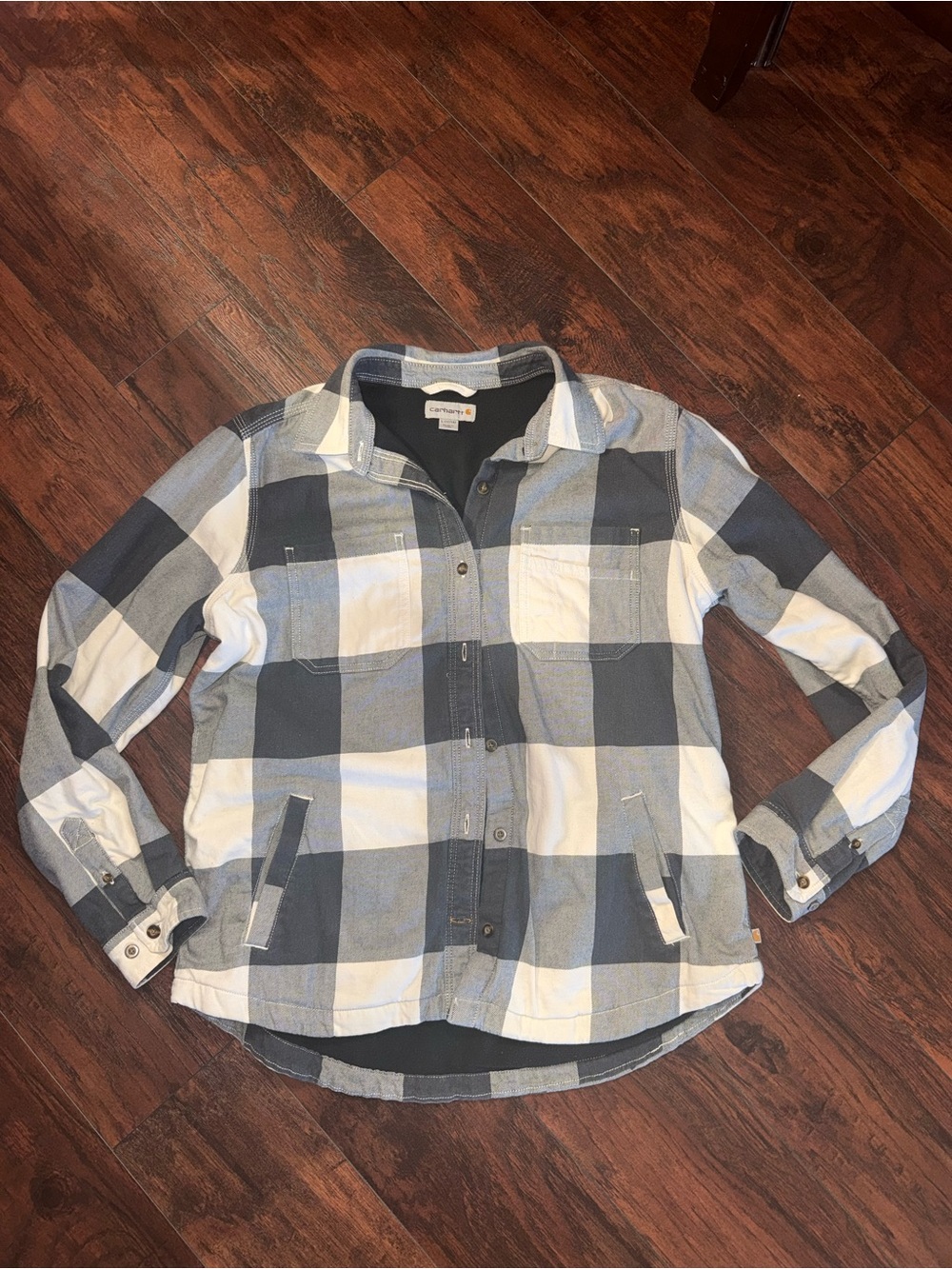 Carhartt Women's Black & White Buffalo Plaid Button-Front Shirt Jacket